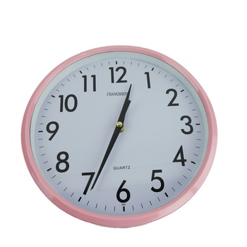 Ceas decorativ de perete simplu, forma rotunda, roz, 27 cm